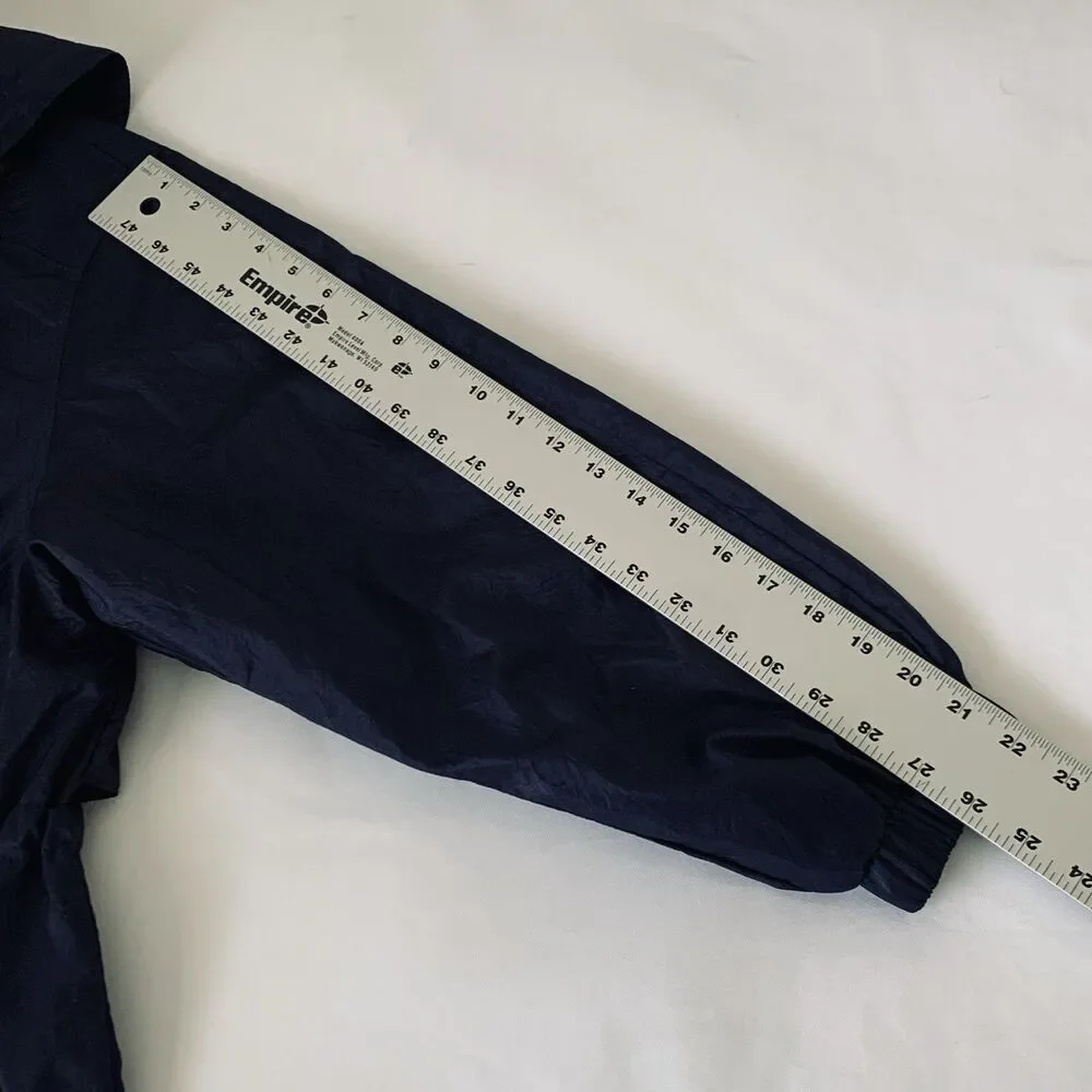 Vintage Izzi Activewear Jacket Women M Navy Blue Windbreaker Hood Cinch Waist 90